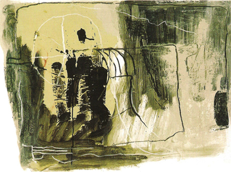 Mischtechnik auf Papier, Titel: Bild Nr. 9 aus dem Zyklus: Aurum, 60x80