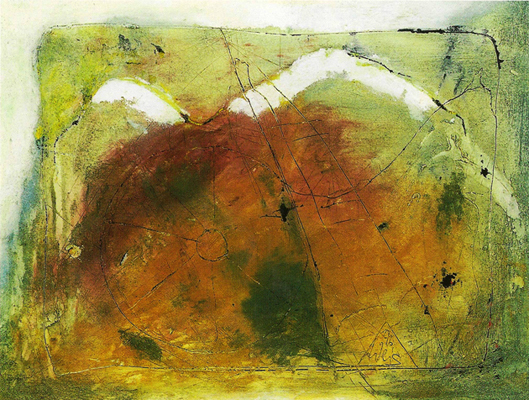 Mischtechnik auf Holz; Titel: Bild Nr. 1 aus dem Zyklus: Die Flucht des Dareios, 80x100