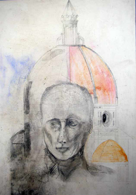 Fresco- und Seccomalerei auf Marmorputz; Titel: Bild Nr. 2 aus dem Zyklus: Medici, 100x65