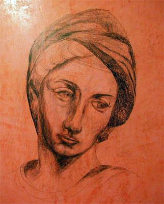 Fresco- und Seccomalerei auf Marmorputz; Titel: Bild Nr. 9 aus dem Zyklus: Medici, 100x80