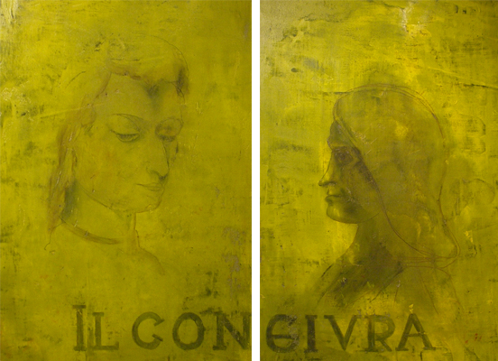 Fresco- und Seccomalerei auf Marmorputz; Titel: Bilder Nr. 4 und 5 aus dem Zyklus: Medici, 101x61
